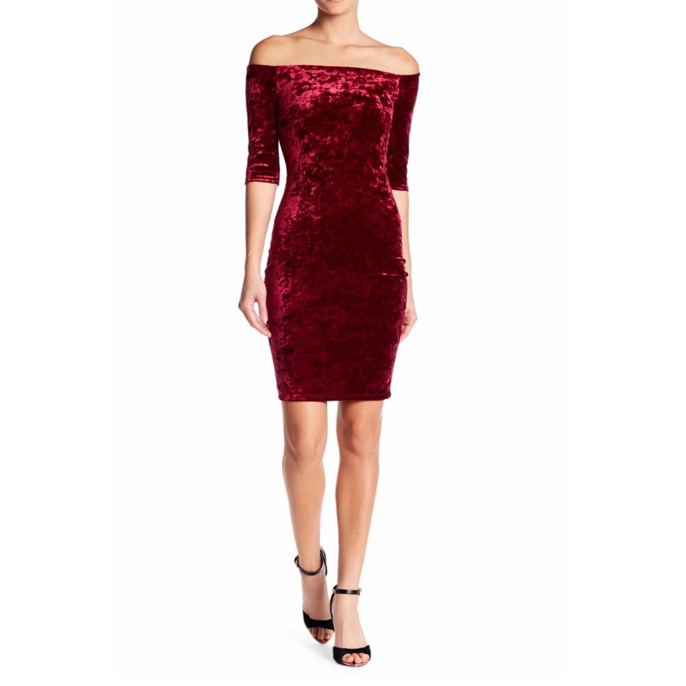 Just Me Off-the-Shoulder Velvet Dress